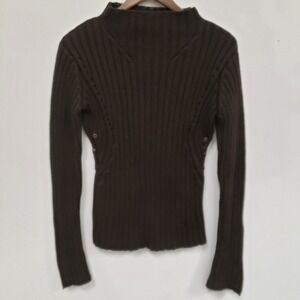 Gramicci Womens Y2K Thick Ribbed Knit Roll Neck Sweater Size L Brown Grunge